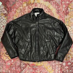 Black Faux Leather Quilted Jacket Ashley By 26 International